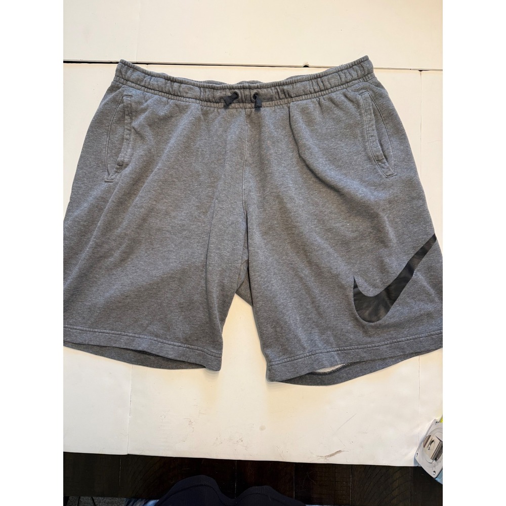Nike Mens Fleece Shorts Gray Black Swoosh Logo Drawstring Pockets XXL